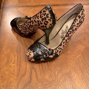 Naughty Monkey Calf Hair Leopard Print Heels